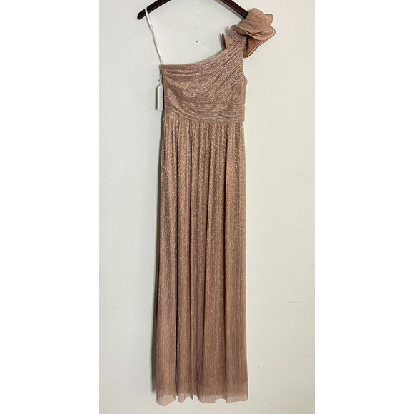 After Six Dress S Sienna Metallic Ruffle One Shoulder Long Column Gown Lined NEW - Picture 10 of 10